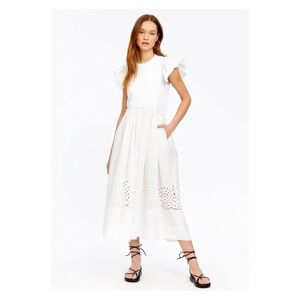 New! TANYA TAYLOR “Faye” Embroidered Eyelet A-Line Midi Dress